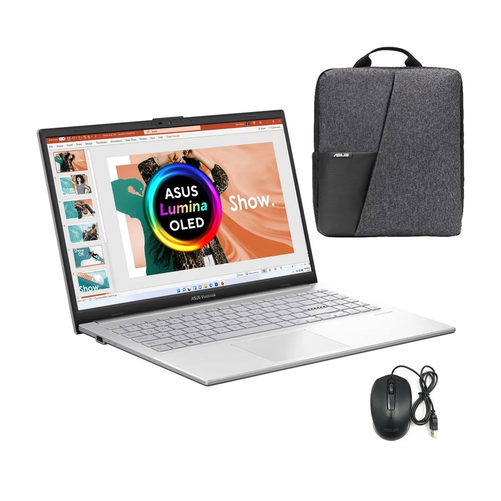 ASUS Vivobook 15 E1504FA-L1772W OLED Laptop, 15.6 Inch Screen, AMD Ryzen 5 7520U Processor, 8GB RAM, 256GB SSD, Windows 11 Home S, Includes Laptop Bag and Mouse-PCR Business Solutions Ltd